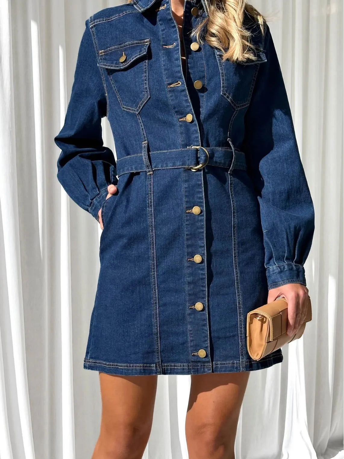 LaButton™️ cotton Denim Dress