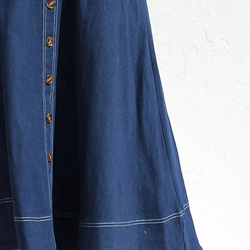 Button Denim Long Dress | Comfortable cotton dress