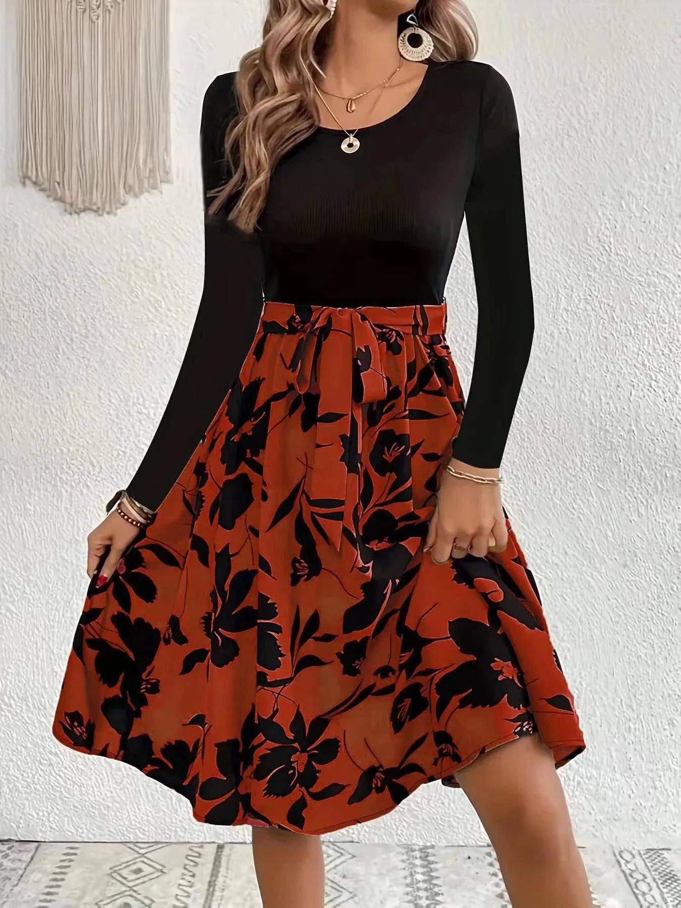 Floral Print Long Sleeve Dress