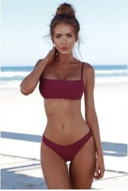 Sexy split solid color swimsuit