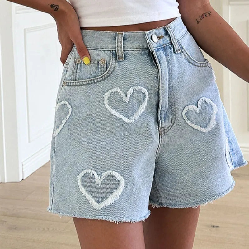 Heart High Waist Denim Shorts