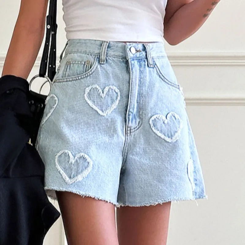 Heart High Waist Denim Shorts