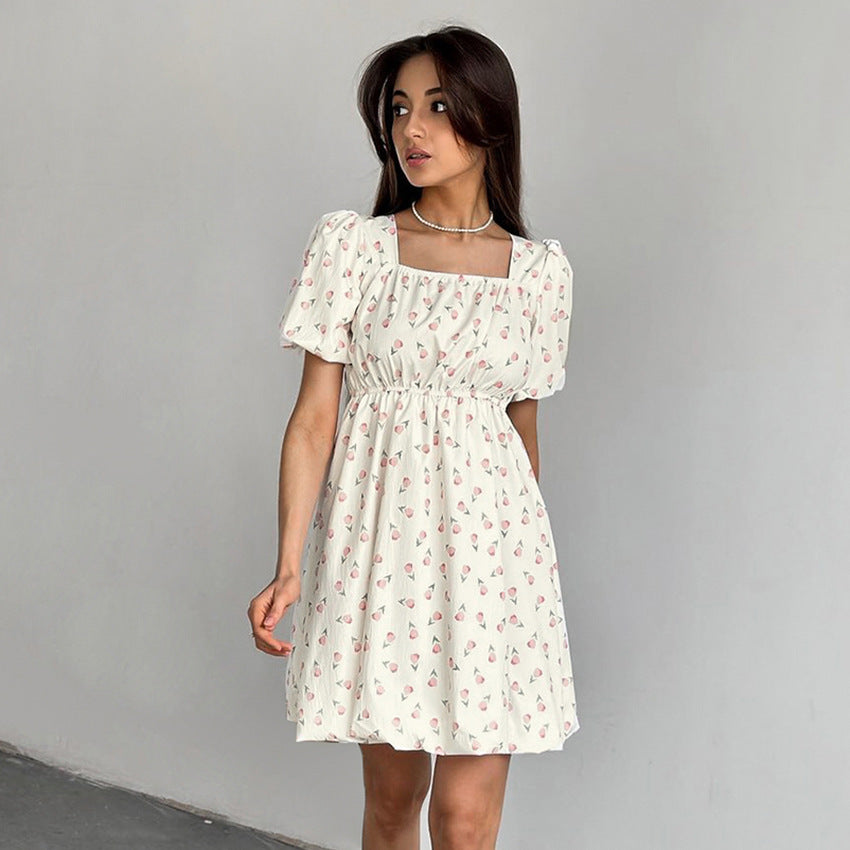 French Elegant Floral Puff Sleeve Dress | Exclusive, comfortable and high quality