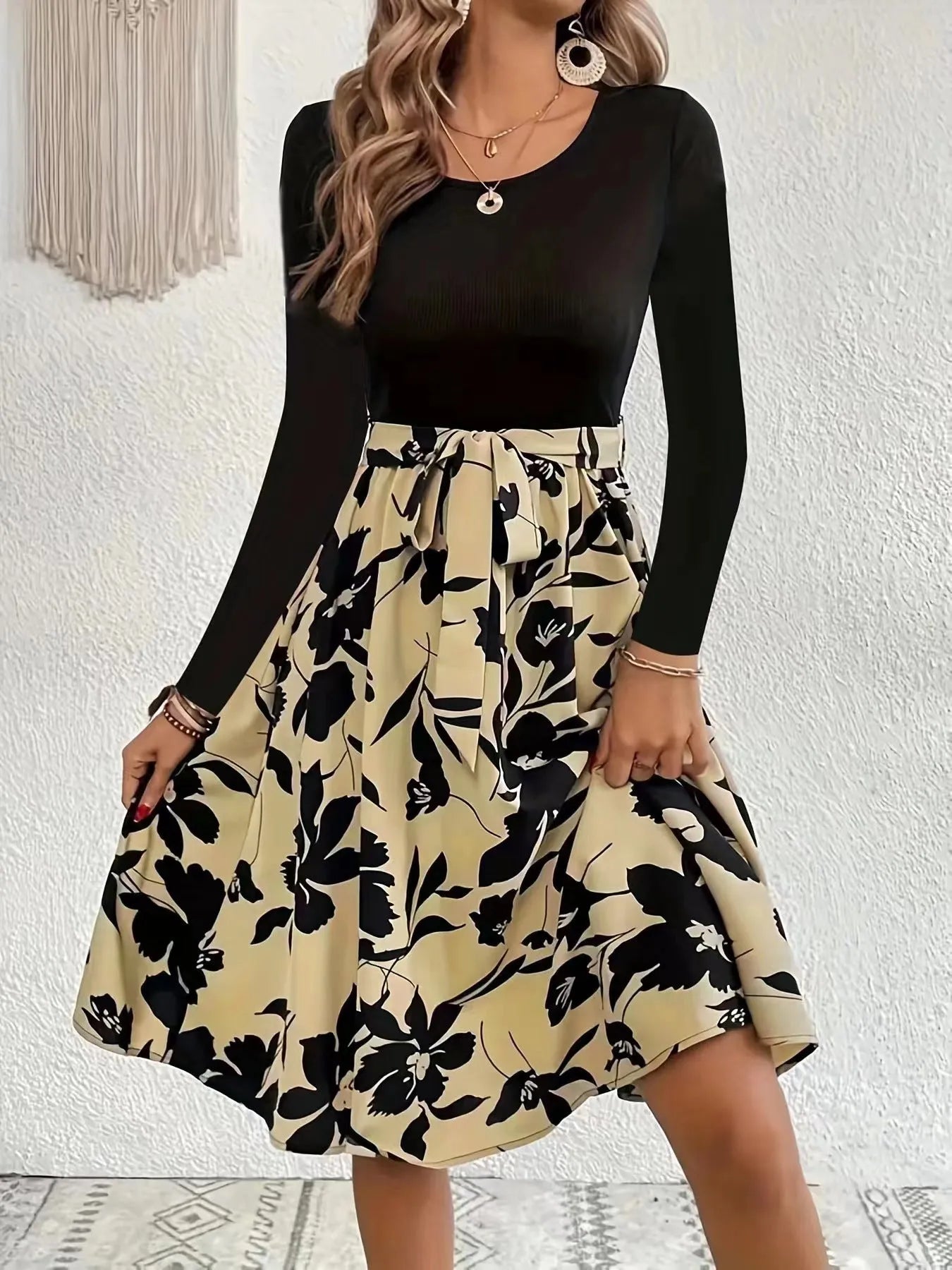 Floral Print Long Sleeve Dress