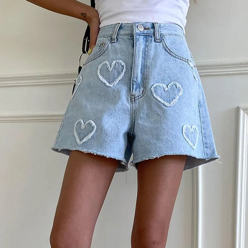 Heart High Waist Denim Shorts