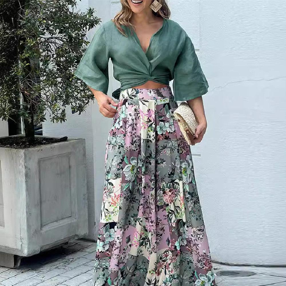 2pcs Floral Wide-leg Trousers | Top and pants - Aspire Shop