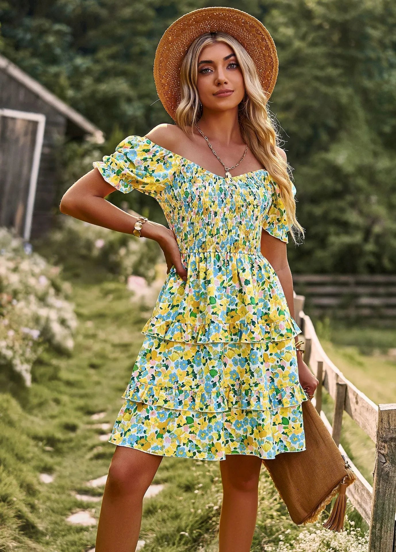 Floral Ruffle Summer Dress Short Sleeve