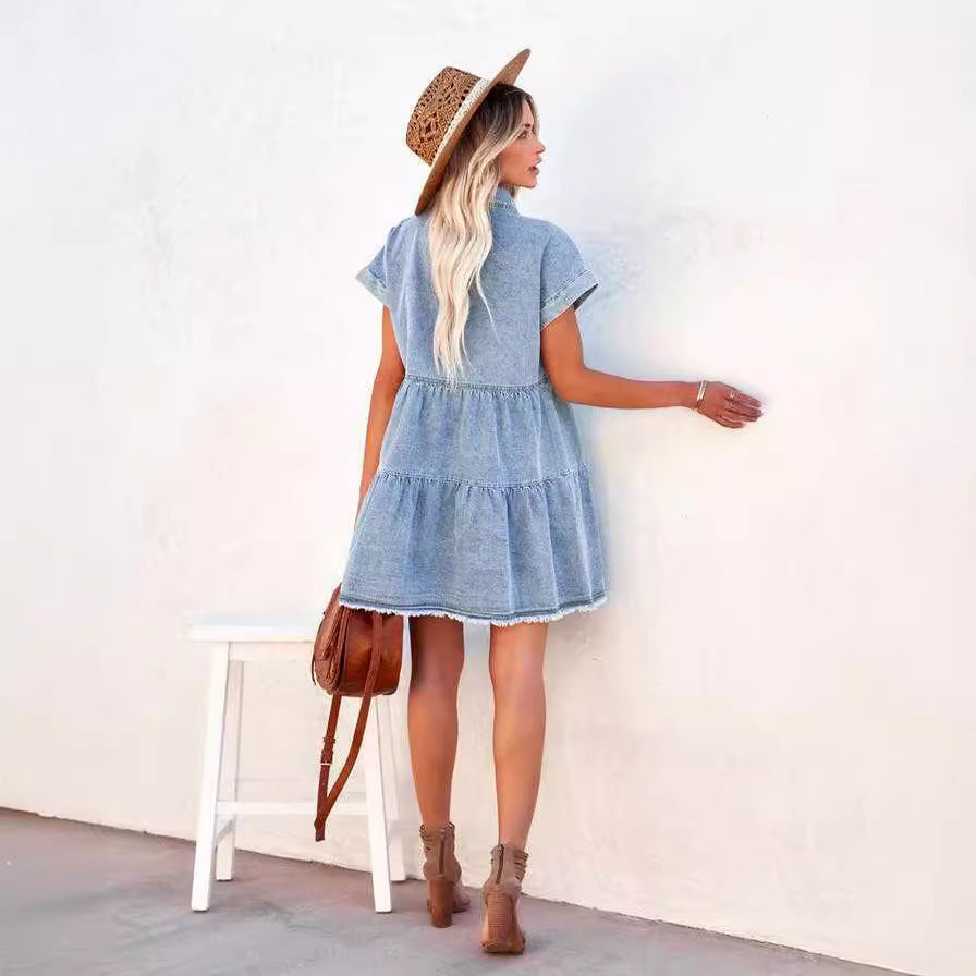 Lala Denim Shirt Short Sleeve Dress