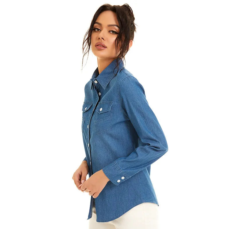 New Denim Irregular Pocket Denim Shirt Jacket