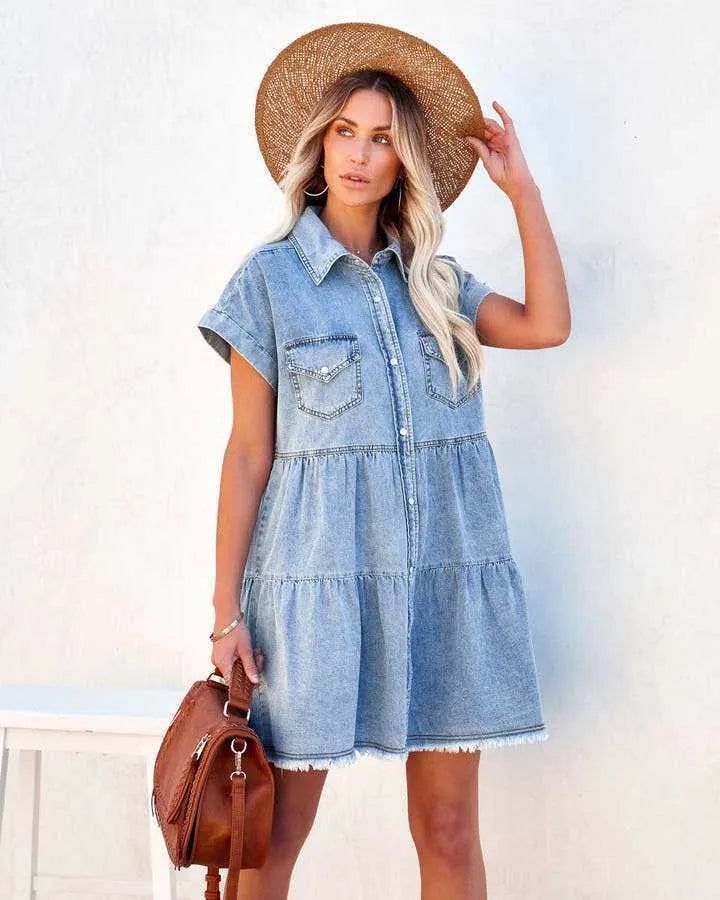 Lala Denim Shirt Short Sleeve Dress