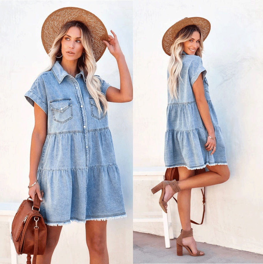 Lala Denim Shirt Short Sleeve Dress