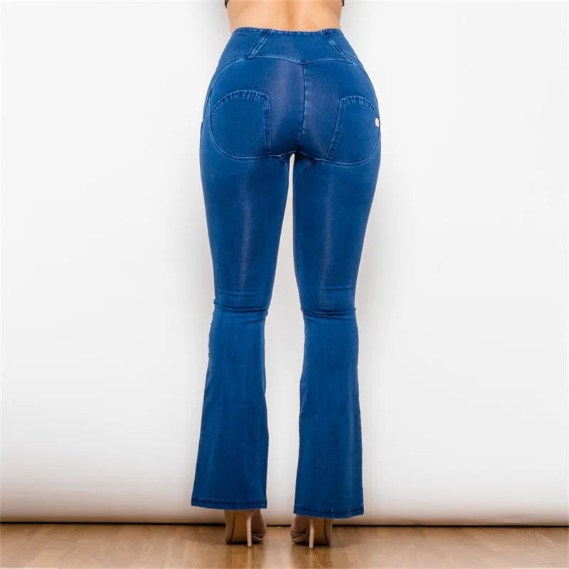 High Waist Flared Dark Blue Jeans