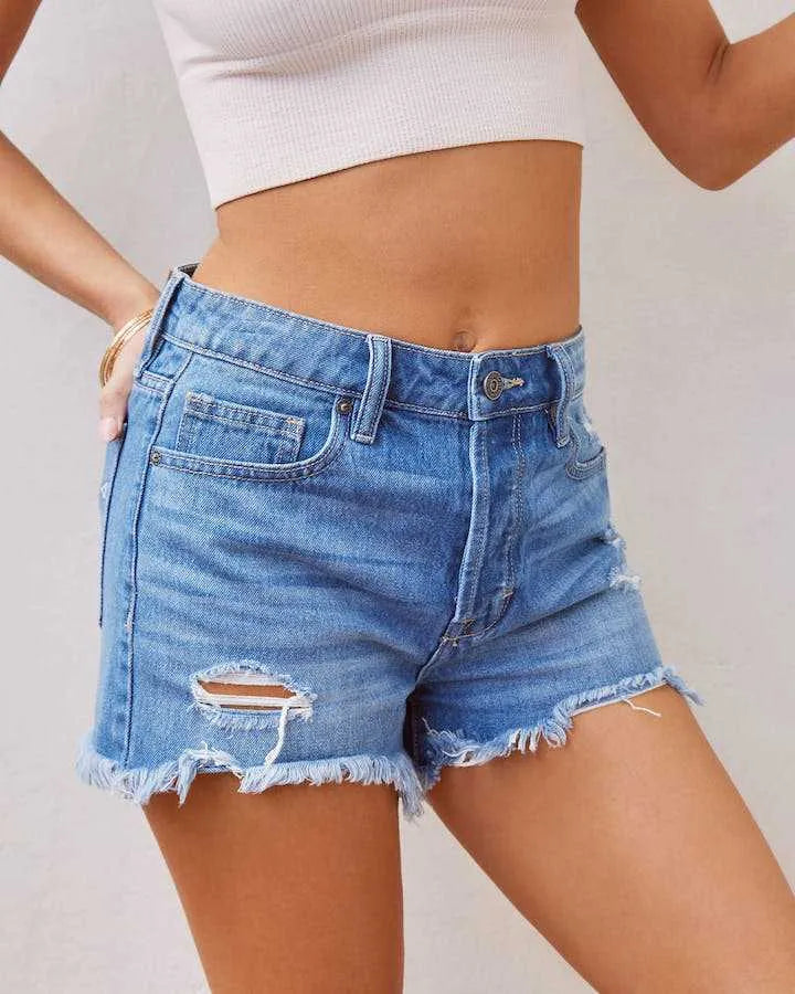 LaDenim Shorts | Tassel High Waist Ripped Denim Shorts