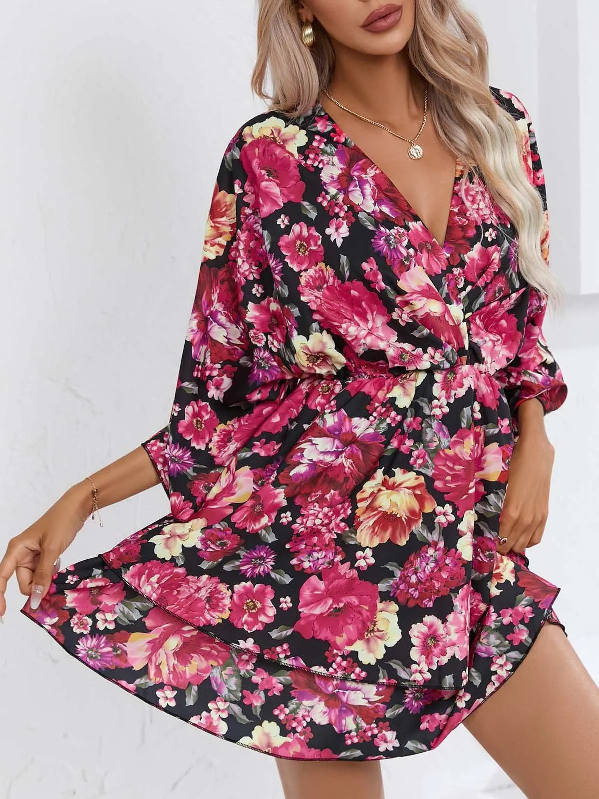 Printed V-neck Women's Clothing Dress