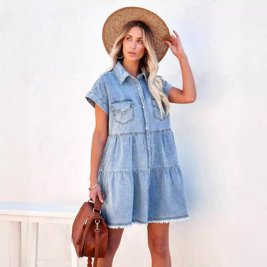 Lala Denim Shirt Short Sleeve Dress