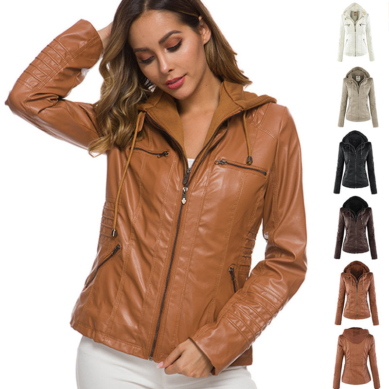 Aspire™ Detachable Hooded Leather Jacket – Stylish & Versatile | Casual Solid Color Zipper Coat with Pockets for Fall/Winter ❄️