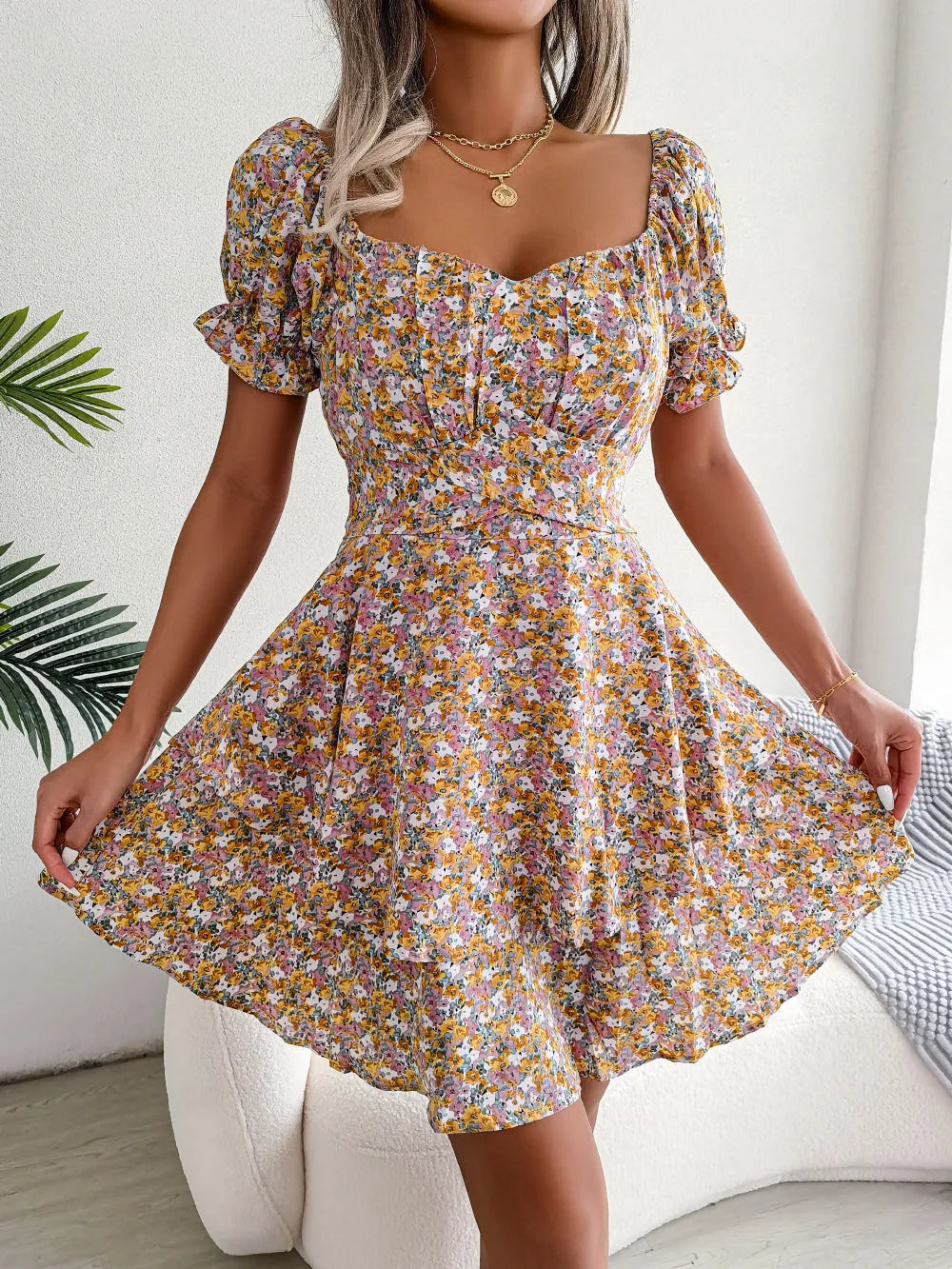 Mini Dress Swing Flower | High Waist Summer Dress