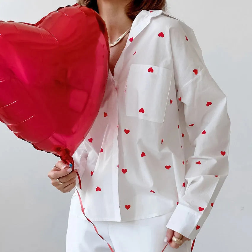 Elegant Heart Cotton Shirt