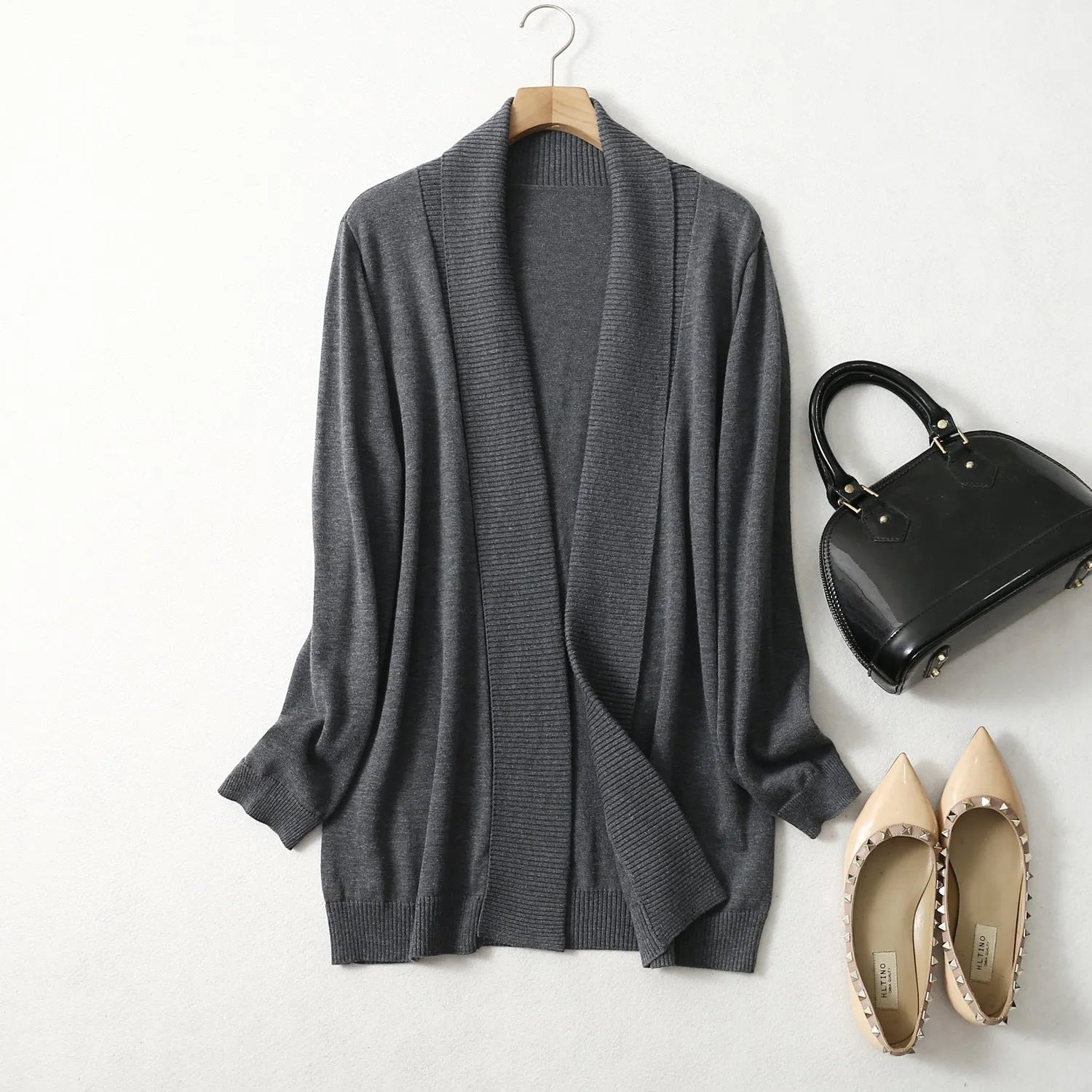 Knitted Loose Silk Cashmere Blending Cardigan