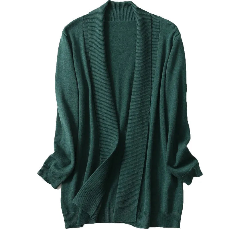 Knitted Loose Silk Cashmere Blending Cardigan