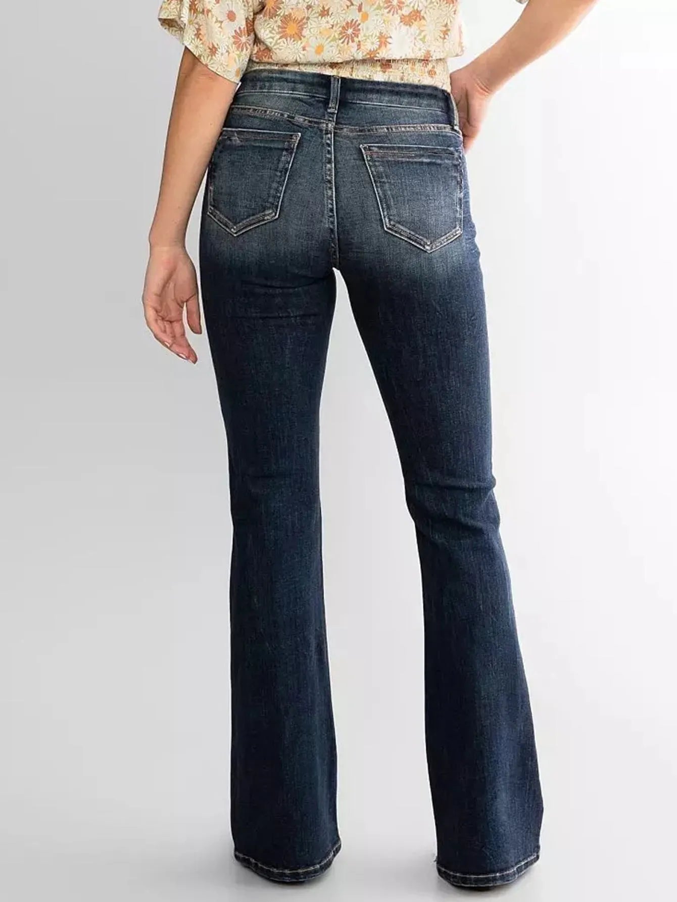 Denim Cotton Ladies Mid Waist Slim Fit Stretch Retro Flared Jeans