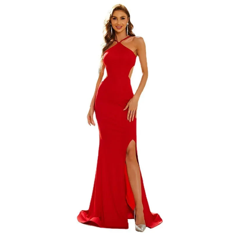 Princeton dress | High Neck Celebrity Party Model Sleeveless Long Dress