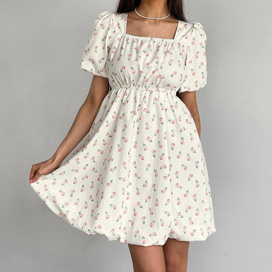 French Elegant Floral Puff Sleeve Dress | Exclusive, comfortable and high quality