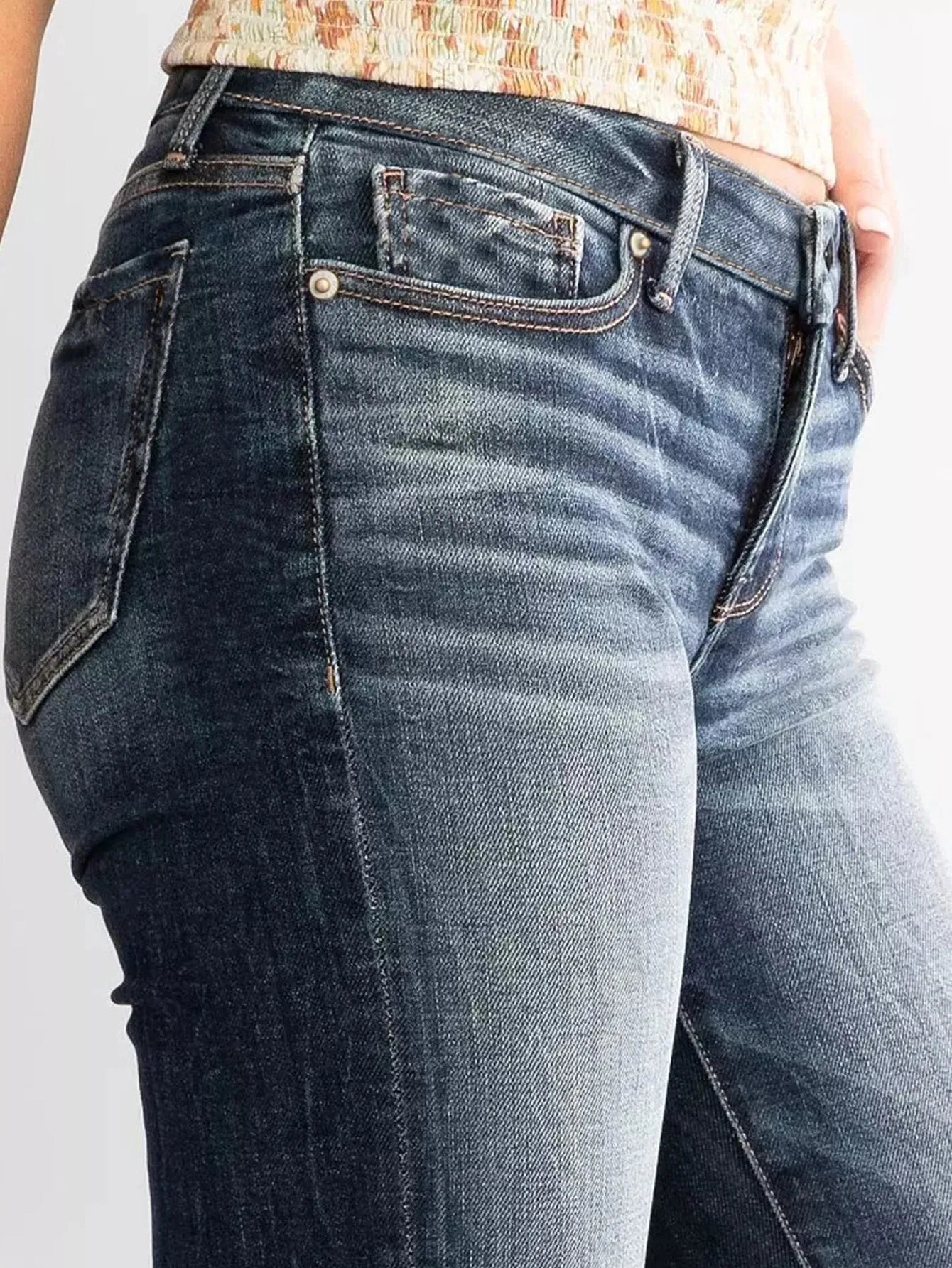 Denim Cotton Ladies Mid Waist Slim Fit Stretch Retro Flared Jeans