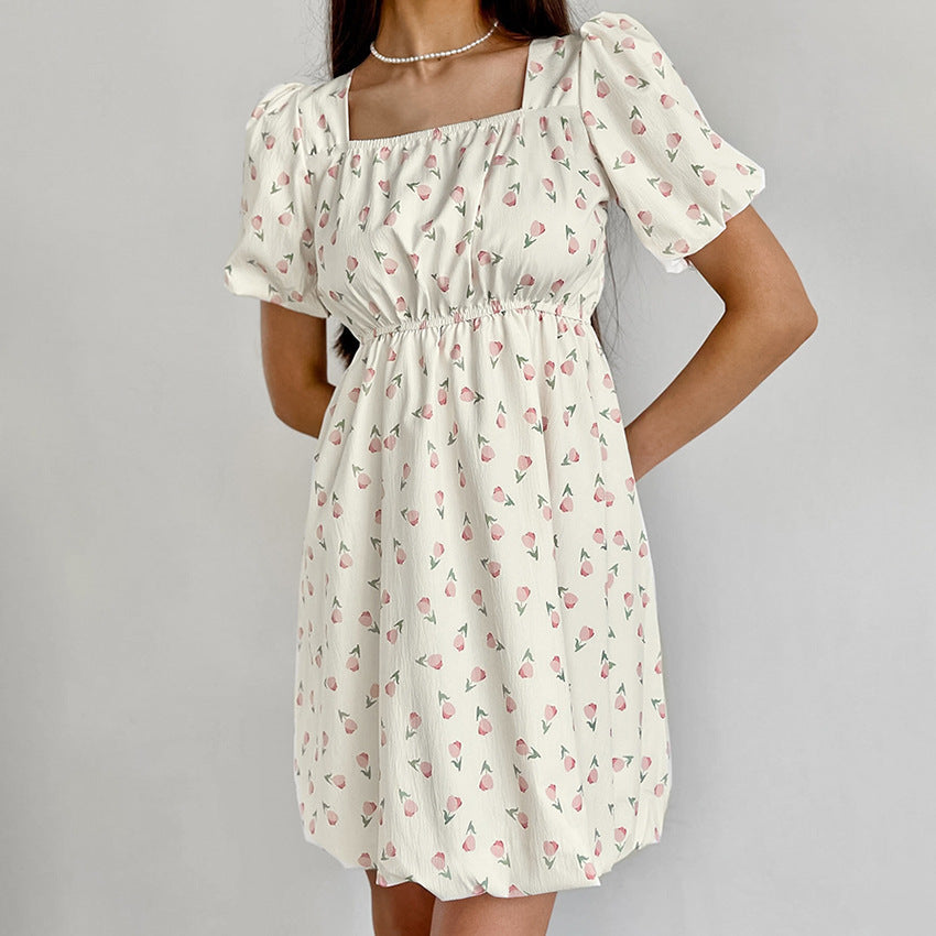 French Elegant Floral Puff Sleeve Dress | Exclusive, comfortable and high quality