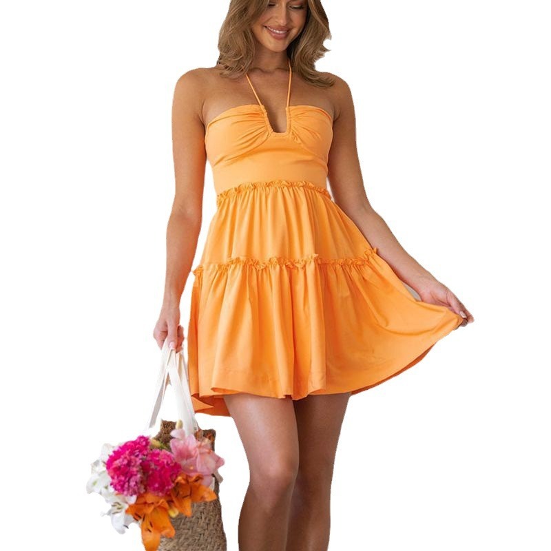 Orange Chest-wrapped dress | Exclusive High Waist Dress