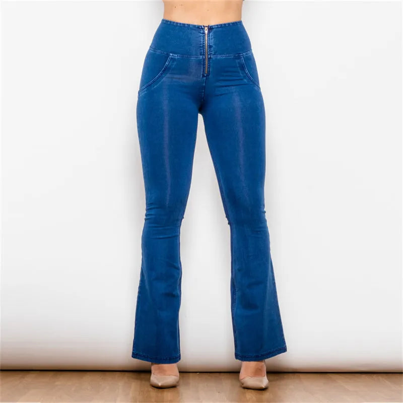 High Waist Flared Dark Blue Jeans