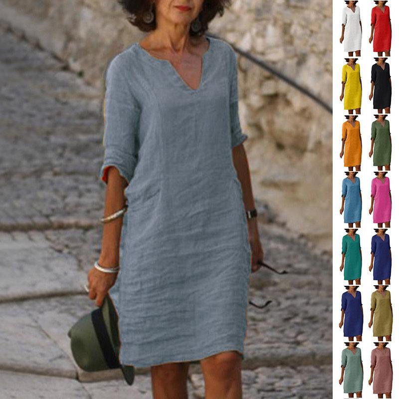 Cotton And Linen Summer Dress | Cotton and linen dress - Aspire Shop