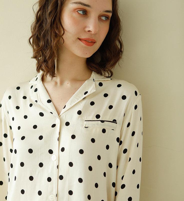 Cotton Satin Yellow Bottom Polka Dot Lapel Pajama Set - Aspire Shop