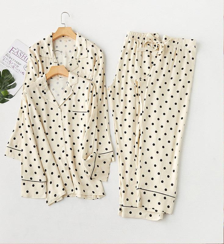 Cotton Satin Yellow Bottom Polka Dot Lapel Pajama Set - Aspire Shop