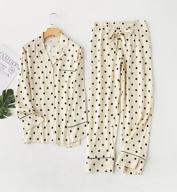 Cotton Satin Yellow Bottom Polka Dot Lapel Pajama Set - Aspire Shop