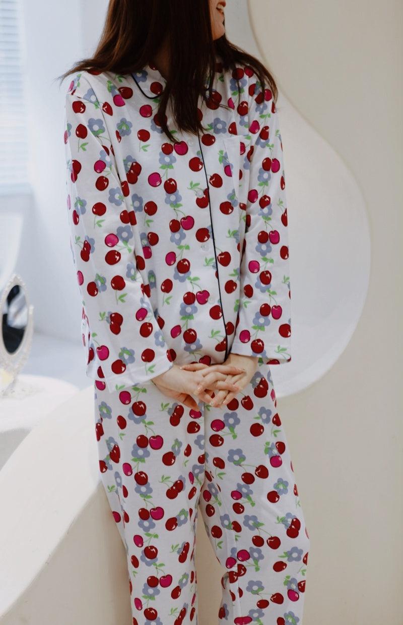 Cute Cherry Pattern Pajama Set | Pure Cotton Material - Aspire Shop