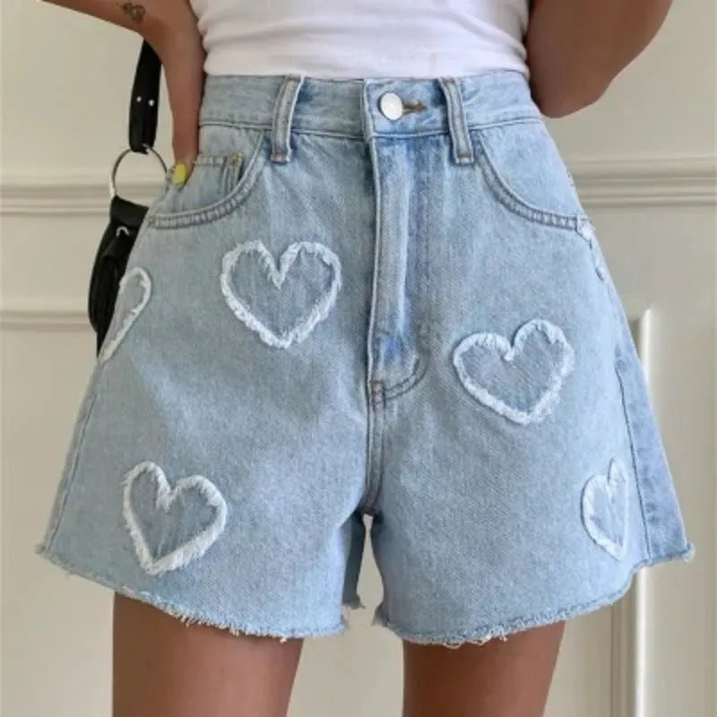 Heart High Waist Denim Shorts