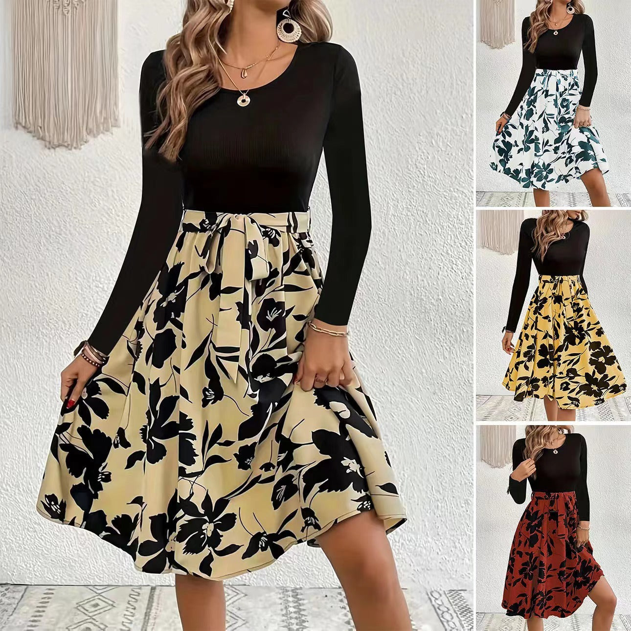 Floral Print Long Sleeve Dress