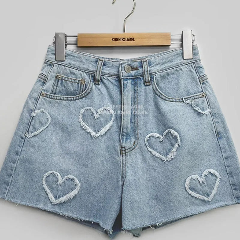 Heart High Waist Denim Shorts