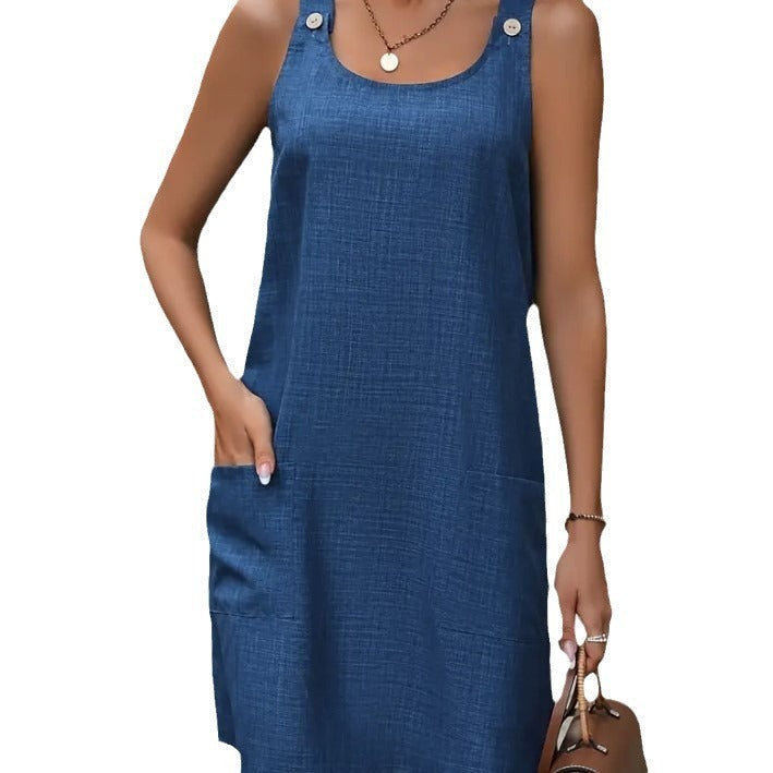 Sleeveless Denim Sling Mid-length Dress | Exclusive & comfortable