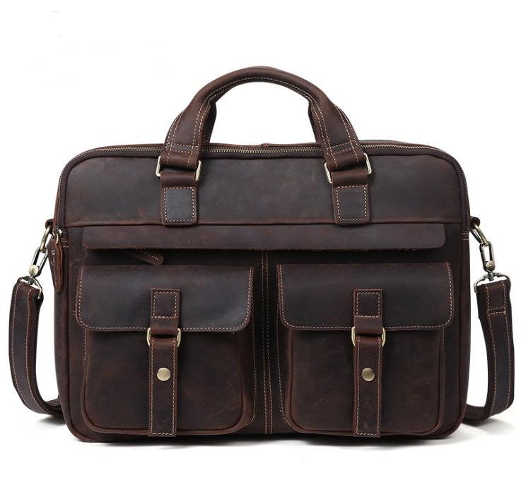 Genuine men''s bags retro men''s business bags briefcase cowhide oblique Bag 15.6 inch Laptop Bag | Luxury leather bag - Aspire Shop