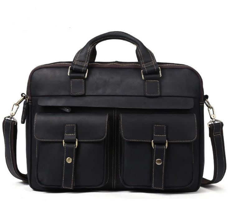 Genuine men''s bags retro men''s business bags briefcase cowhide oblique Bag 15.6 inch Laptop Bag | Luxury leather bag - Aspire Shop