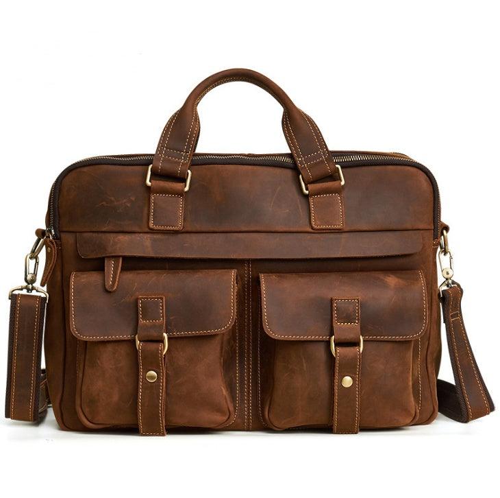 Genuine men''s bags retro men''s business bags briefcase cowhide oblique Bag 15.6 inch Laptop Bag | Luxury leather bag - Aspire Shop