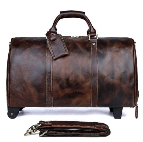 Large Capacity Cowhide Trolley Travel Bag - Aspire Shop