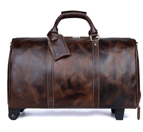 Large Capacity Cowhide Trolley Travel Bag - Aspire Shop