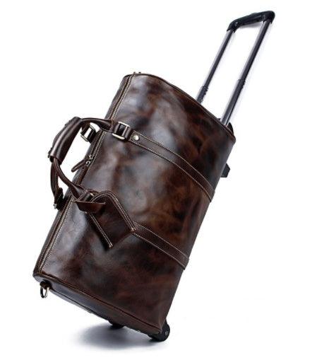 Large Capacity Cowhide Trolley Travel Bag - Aspire Shop