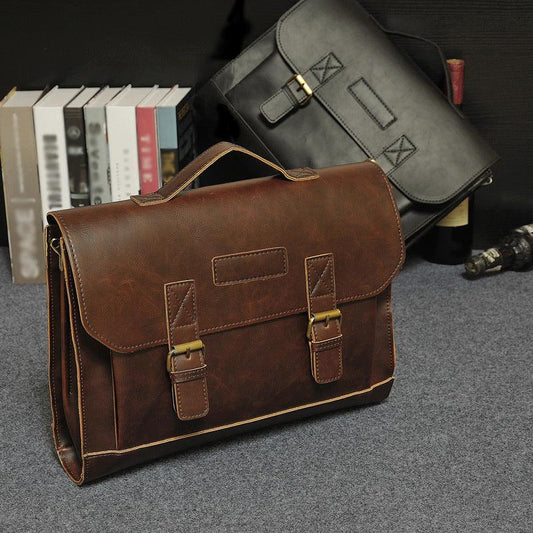 Leather Handbag briefcase men's classic single shoulder bag - Aspire Shop