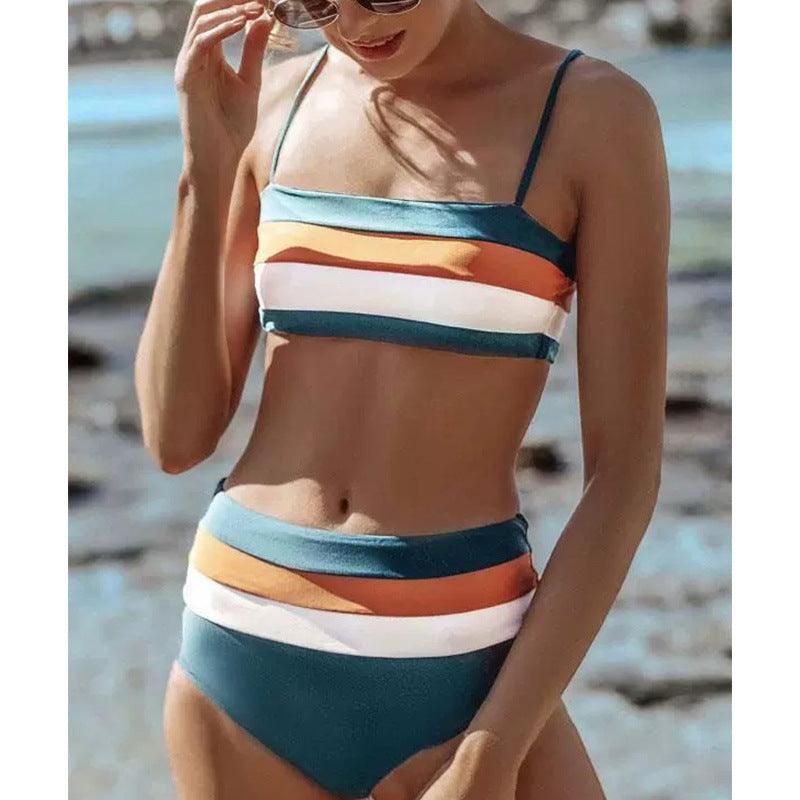 Striped Contrast Color Swimsuit - Aspire Shop