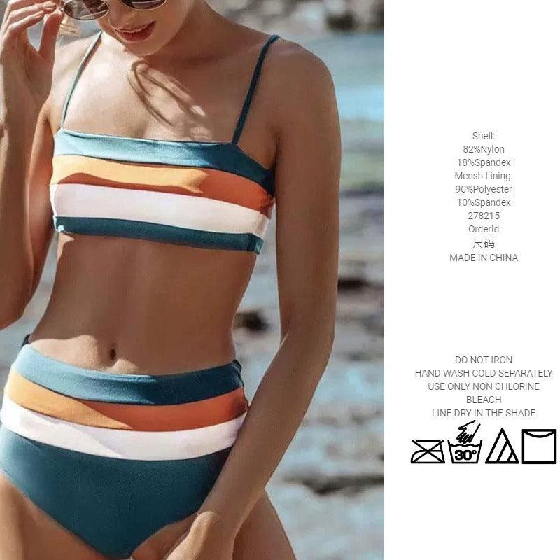 Striped Contrast Color Swimsuit - Aspire Shop