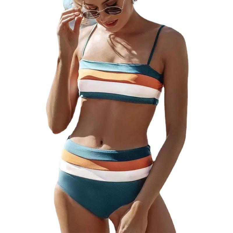 Striped Contrast Color Swimsuit - Aspire Shop